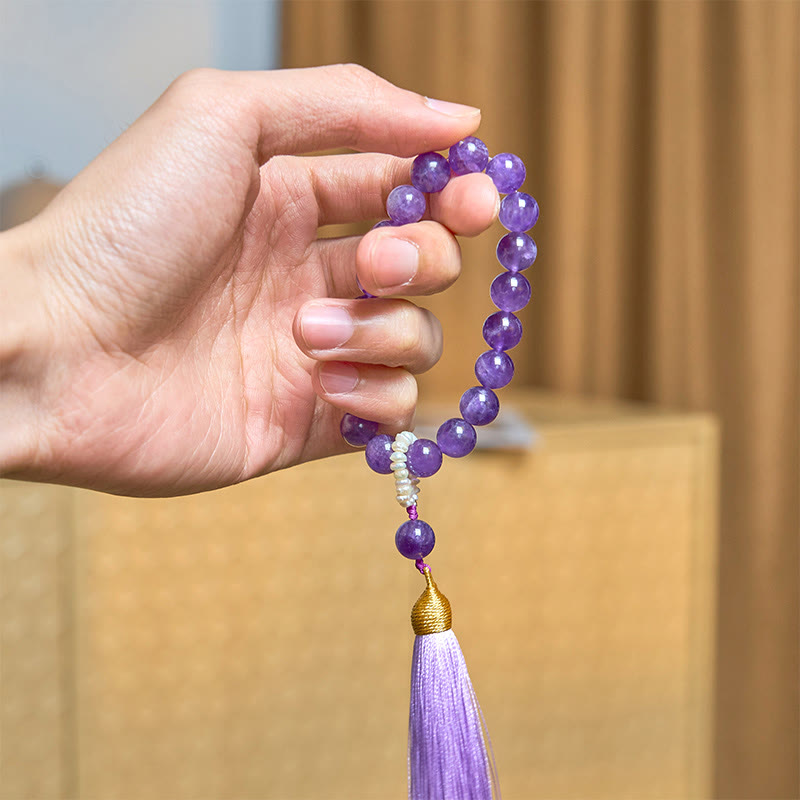 Amethyst-Armband zur Meditation mit Perlenquasten