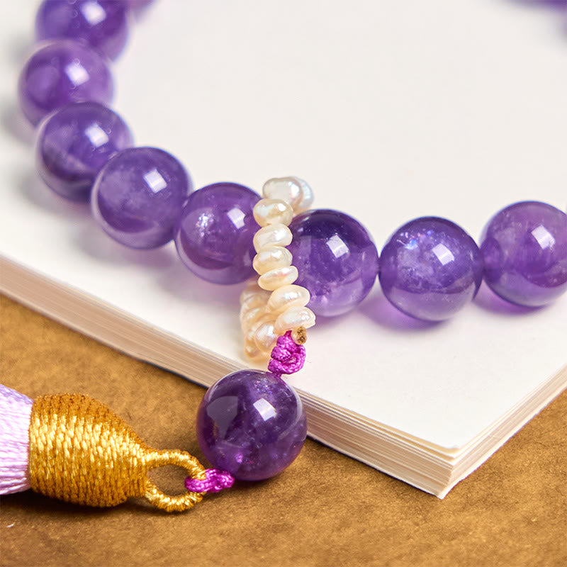 Amethyst-Armband zur Meditation mit Perlenquasten