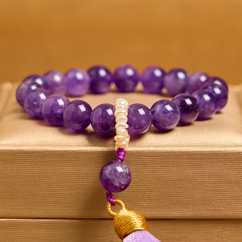 Amethyst-Armband zur Meditation mit Perlenquasten