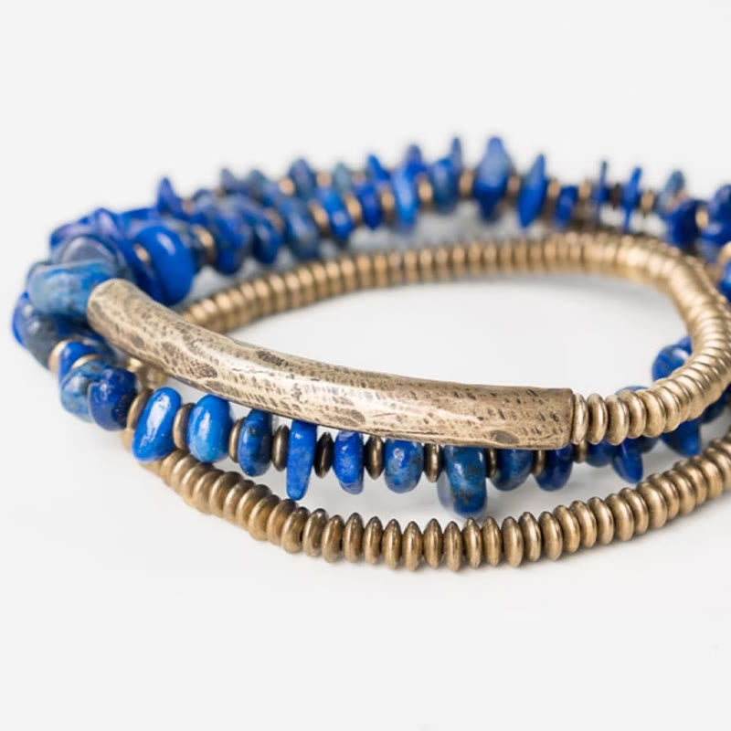 Lazurite Balance Bracelet with Copper Triple Wrap for Chakra Healing