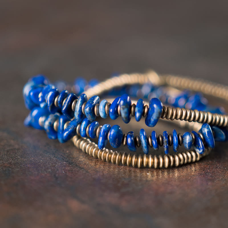 Lazurite Balance Bracelet with Copper Triple Wrap for Chakra Healing