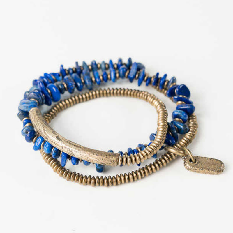 Lazurite Balance Bracelet with Copper Triple Wrap for Chakra Healing