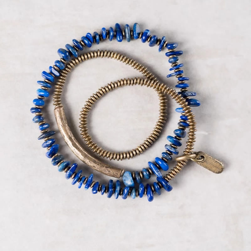Lazurite Balance Bracelet with Copper Triple Wrap for Chakra Healing