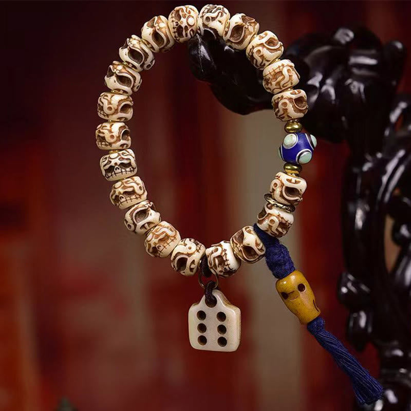 11mm Camel Bone Spiritual Protection Bracelet with Tassel