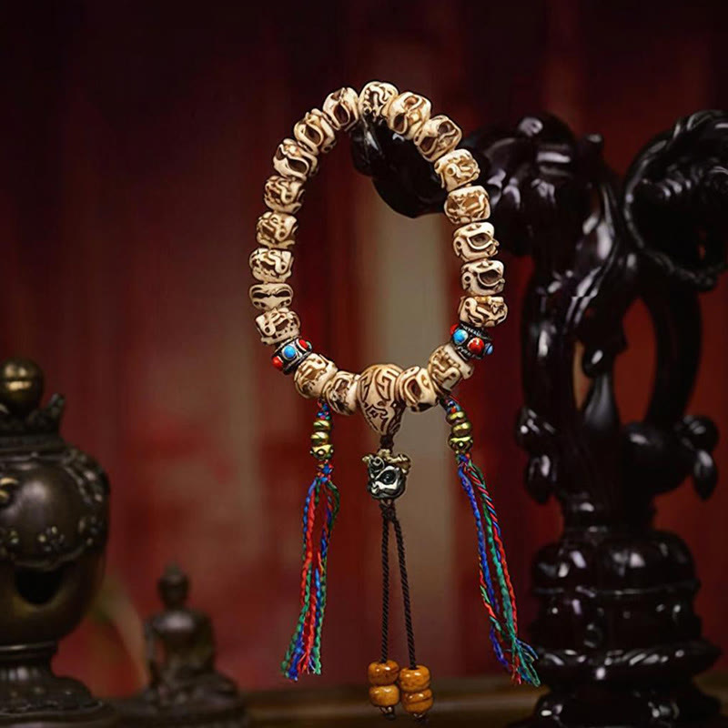 11mm Camel Bone Spiritual Protection Bracelet with Tassel