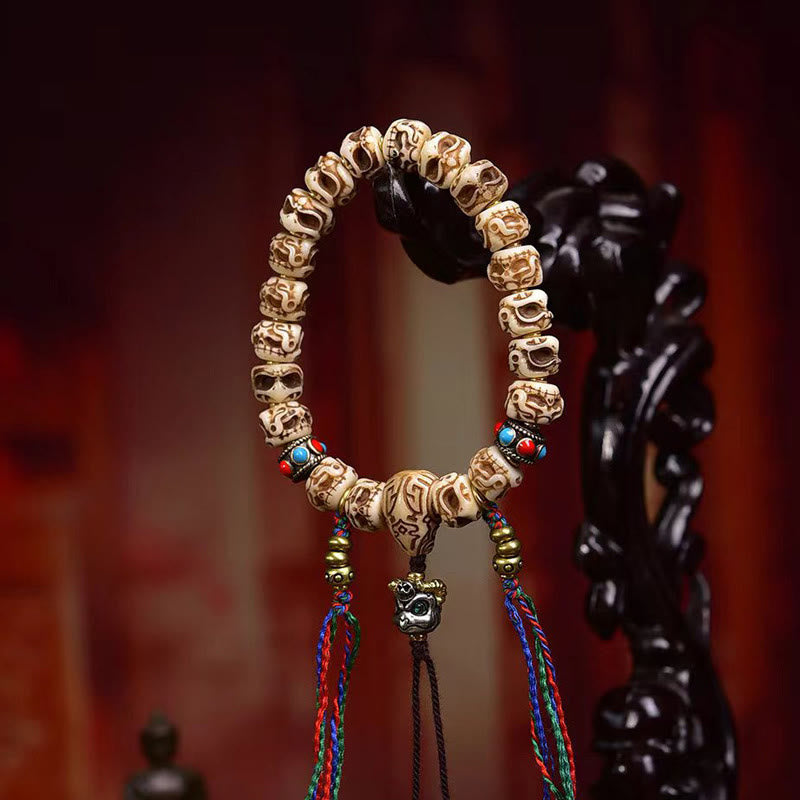 11mm Camel Bone Spiritual Protection Bracelet with Tassel