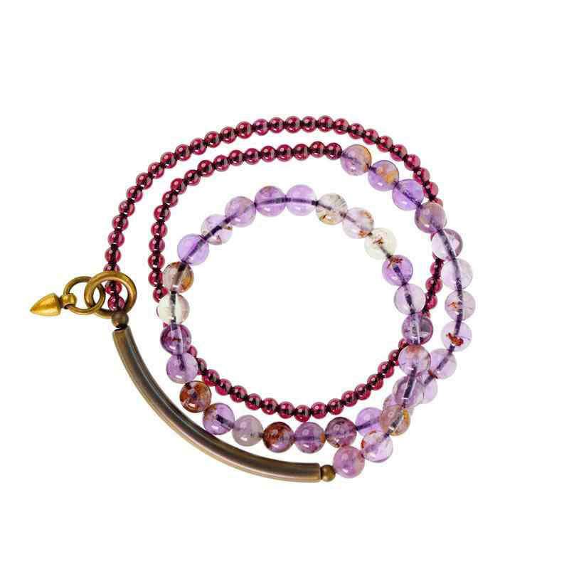 6 mm Amethyst &amp; 4 mm Granat Balance Armband Unisex