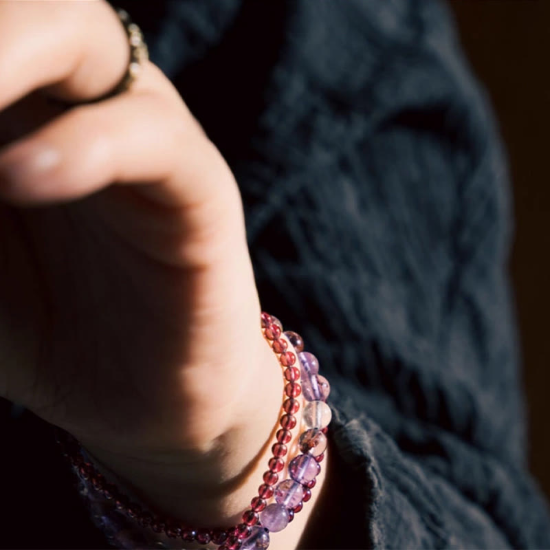 6 mm Amethyst &amp; 4 mm Granat Balance Armband Unisex