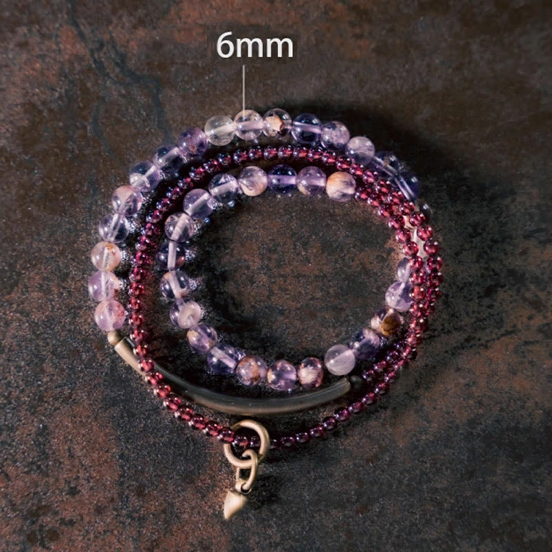 6 mm Amethyst &amp; 4 mm Granat Balance Armband Unisex