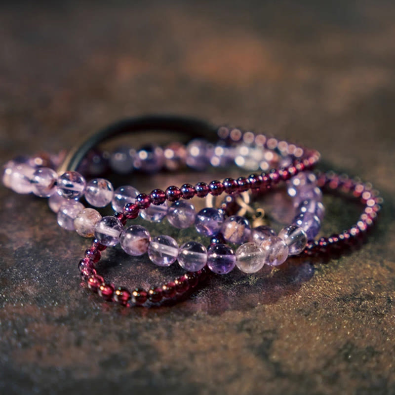 6 mm Amethyst &amp; 4 mm Granat Balance Armband Unisex