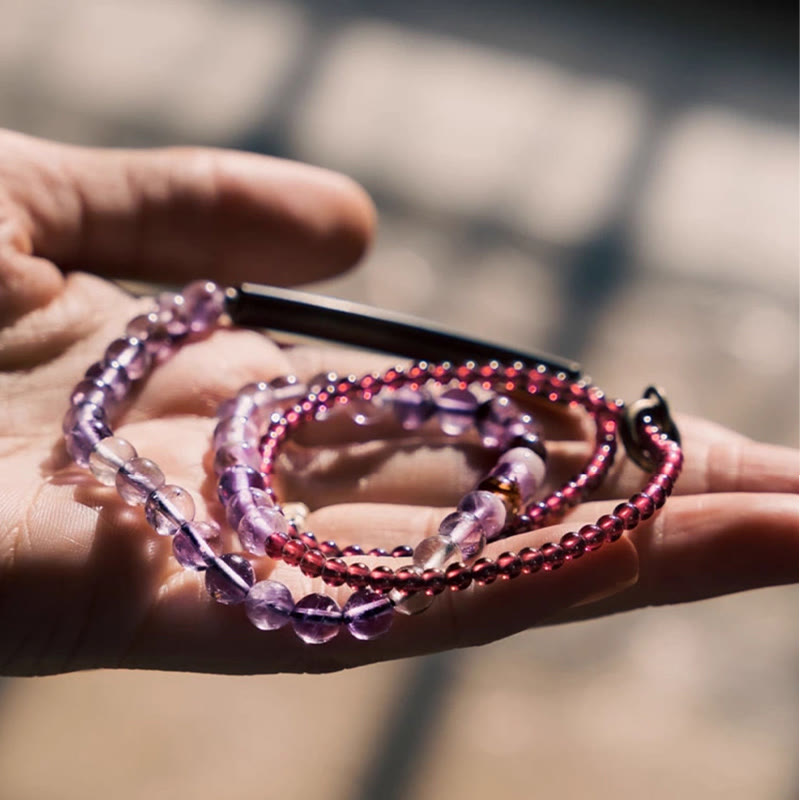 6 mm Amethyst &amp; 4 mm Granat Balance Armband Unisex