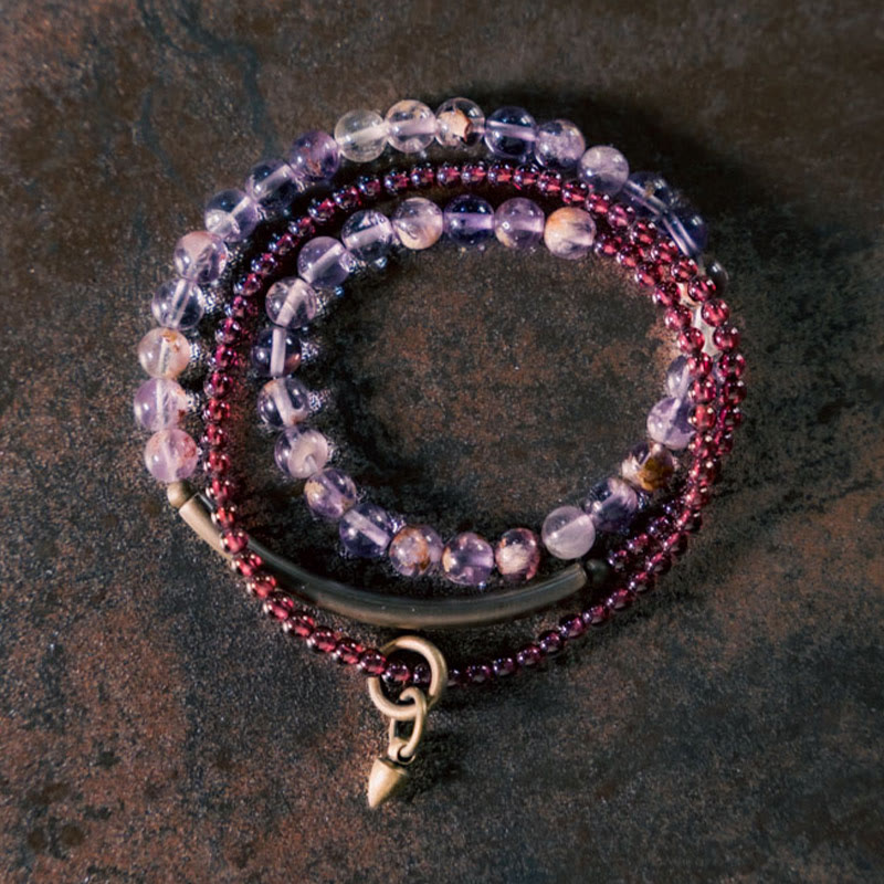 6 mm Amethyst &amp; 4 mm Granat Balance Armband Unisex