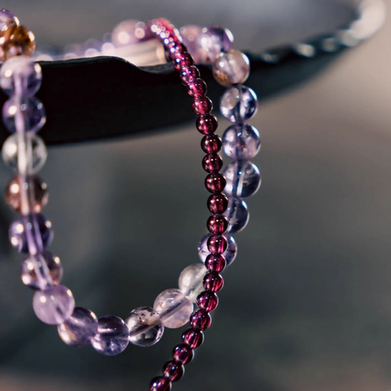 6 mm Amethyst &amp; 4 mm Granat Balance Armband Unisex