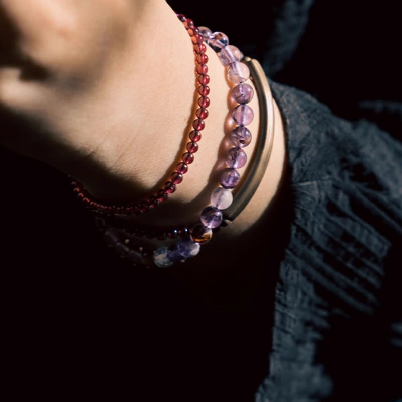 6 mm Amethyst &amp; 4 mm Granat Balance Armband Unisex