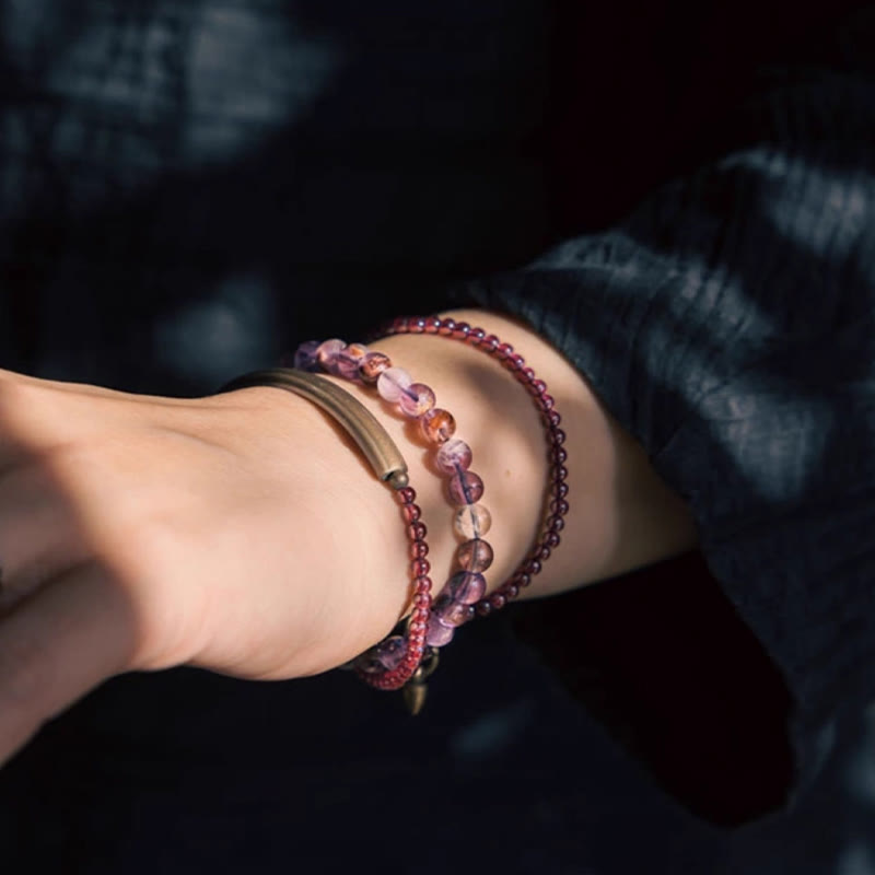 6 mm Amethyst &amp; 4 mm Granat Balance Armband Unisex