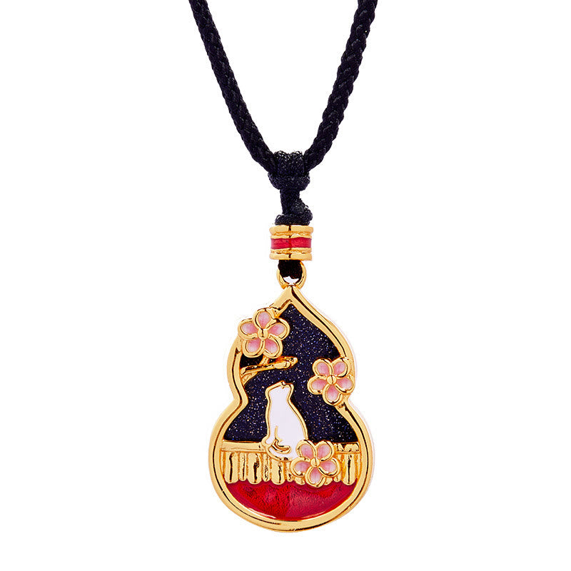 Schutzkette aus Sterlingsilber mit Pfirsichblüten-Katzenanhänger