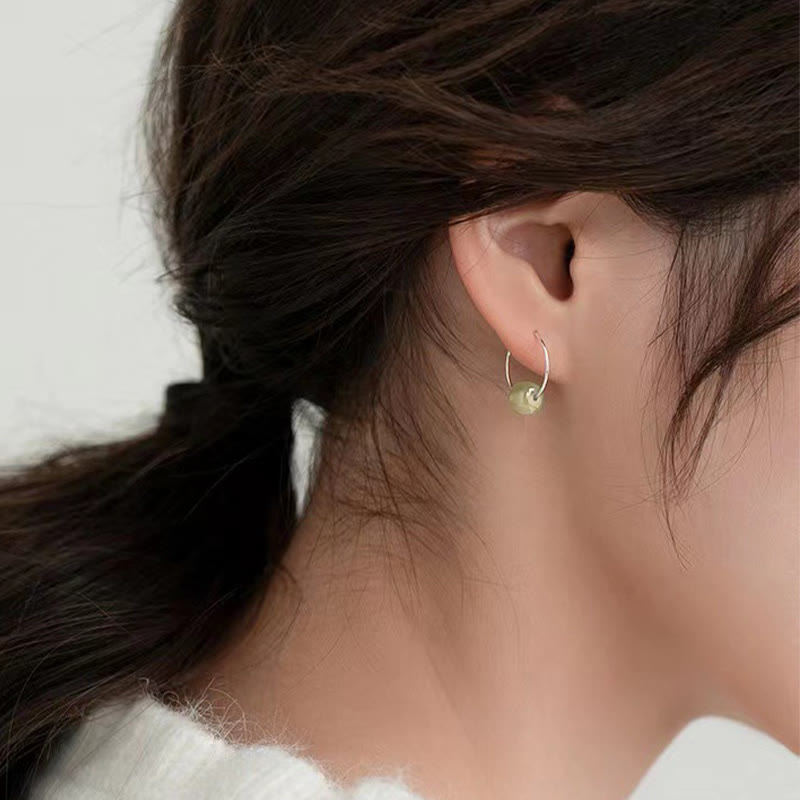 Sterling Silver Hetian Jade Earrings with Lucky Charm