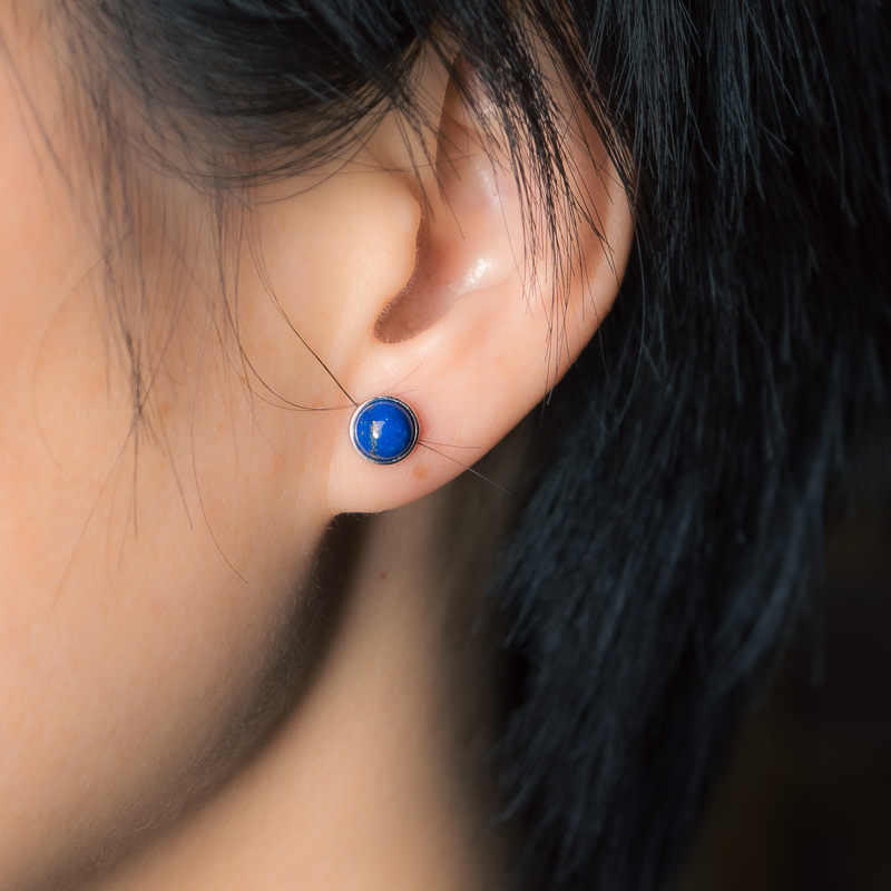 7mm Lazurite Sterling Silver Earrings for Spiritual Balance