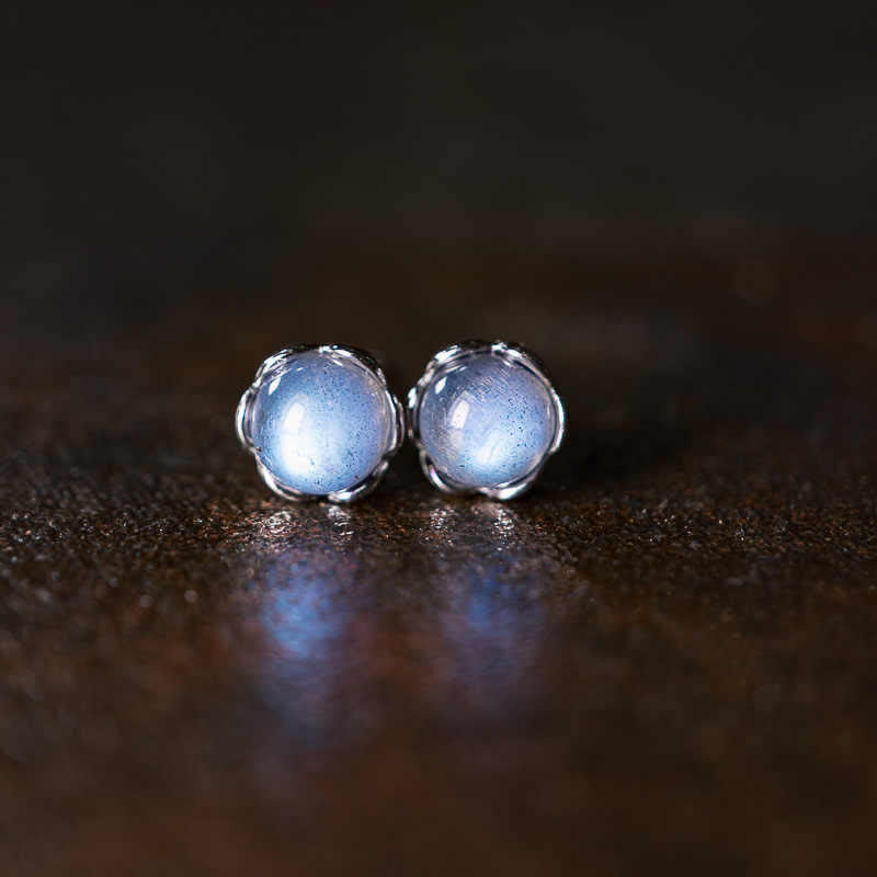 6mm Moonstone Earrings in 925 Sterling Silver for Positive Energy