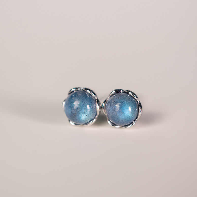 6mm Moonstone Earrings in 925 Sterling Silver for Positive Energy