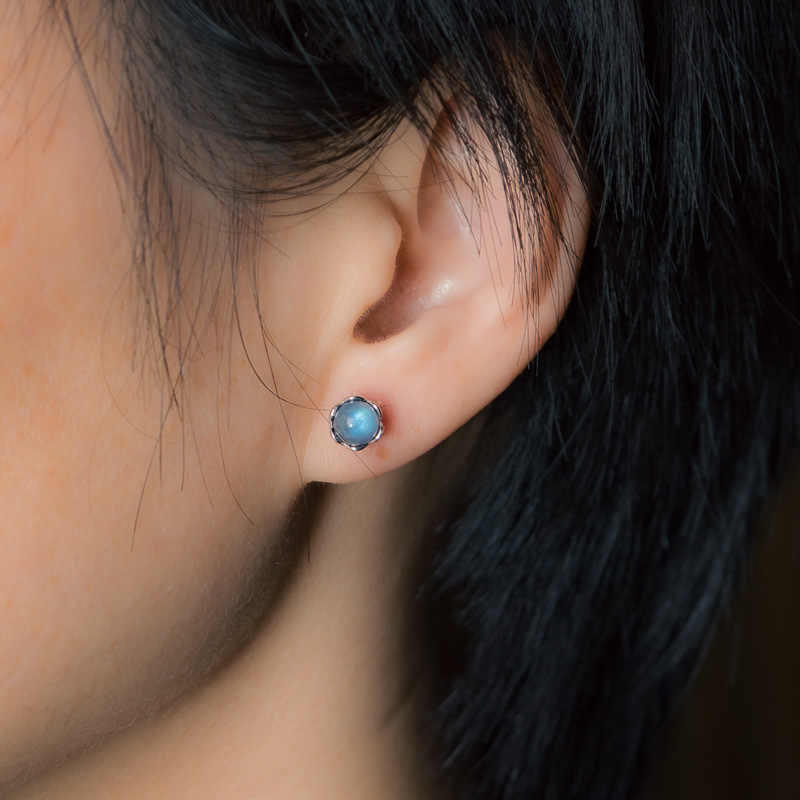 6mm Moonstone Earrings in 925 Sterling Silver for Positive Energy