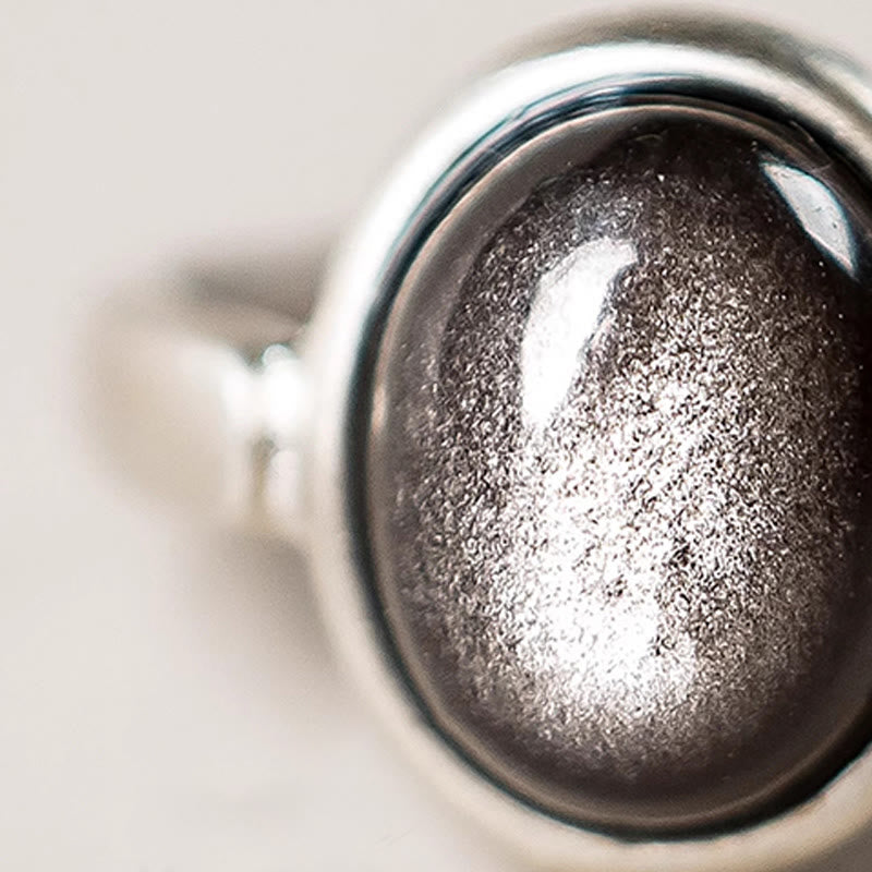 Silver Sheen Obsidian Adjustable Protection Ring 16x12mm