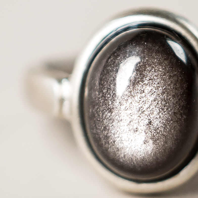 Silver Sheen Obsidian Adjustable Protection Ring 16x12mm