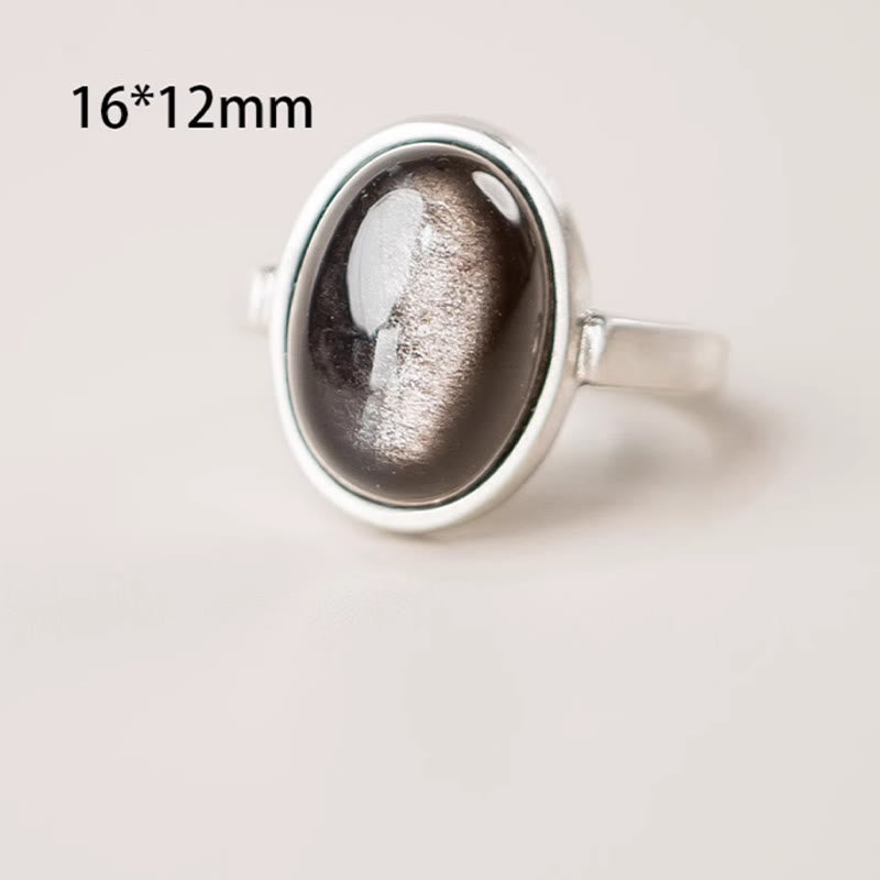 Silver Sheen Obsidian Adjustable Protection Ring 16x12mm