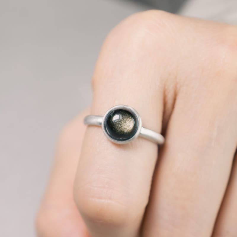 Gold Sheen Obsidian Adjustable Ring 16x12mm for Wealth Protection