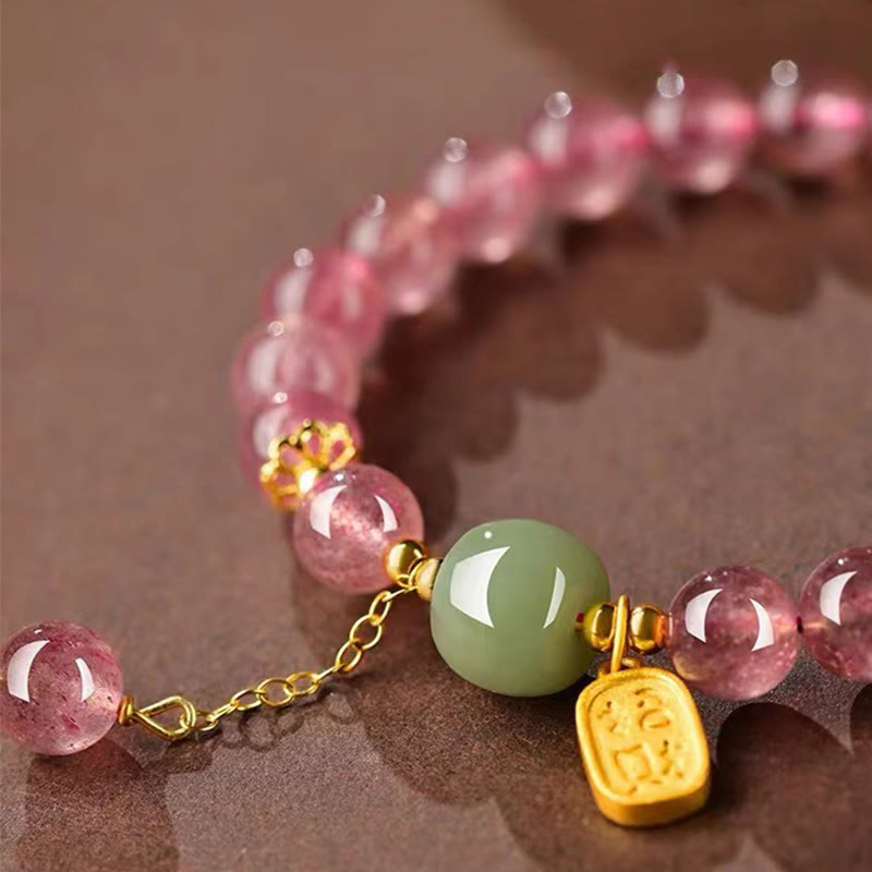 8mm Strawberry Quartz Fu Character Healing Bracelet