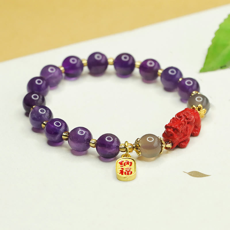 8mm Amethyst Feng Shui Pixiu Balance Bracelet for Women