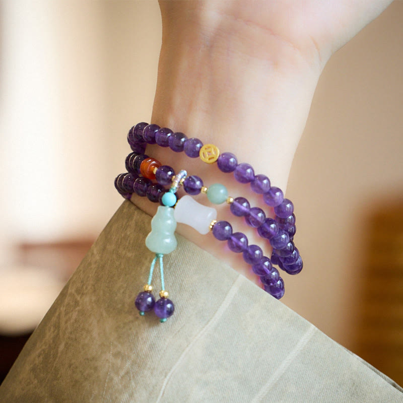 Mehrschichtiges Balance-Armband mit Amethystperlen für Damen