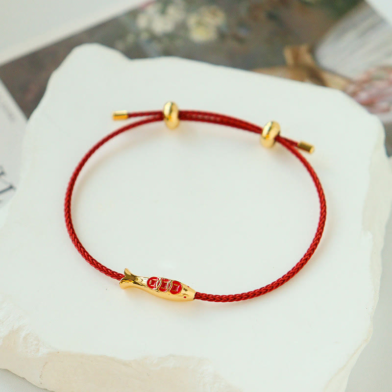 Koi Fish Red String Wealth Bracelet | Copper & Brass Luck Charm