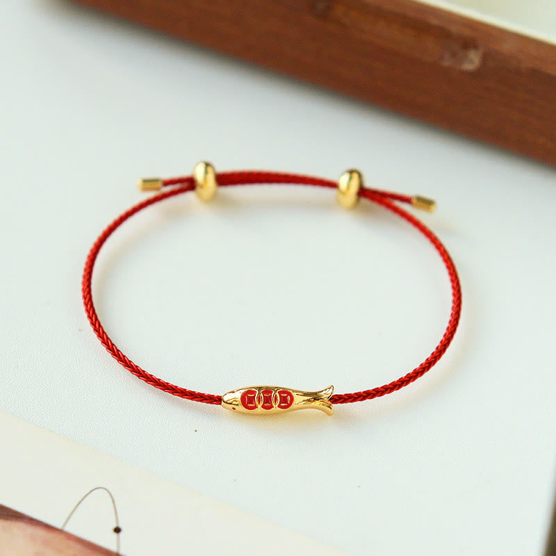 Koi Fish Red String Wealth Bracelet | Copper & Brass Luck Charm