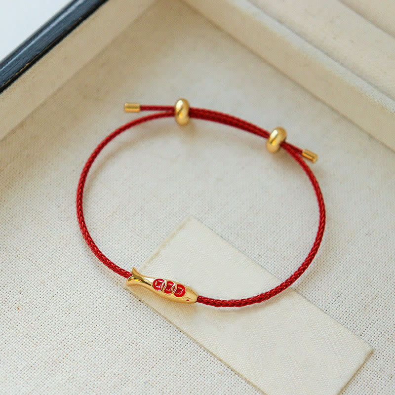 Koi Fish Red String Wealth Bracelet | Copper & Brass Luck Charm