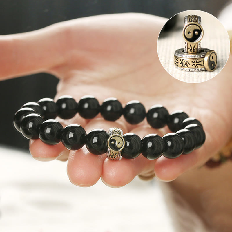 10mm Obsidian Armband Yin Yang Neun-Zeichen-Mantra