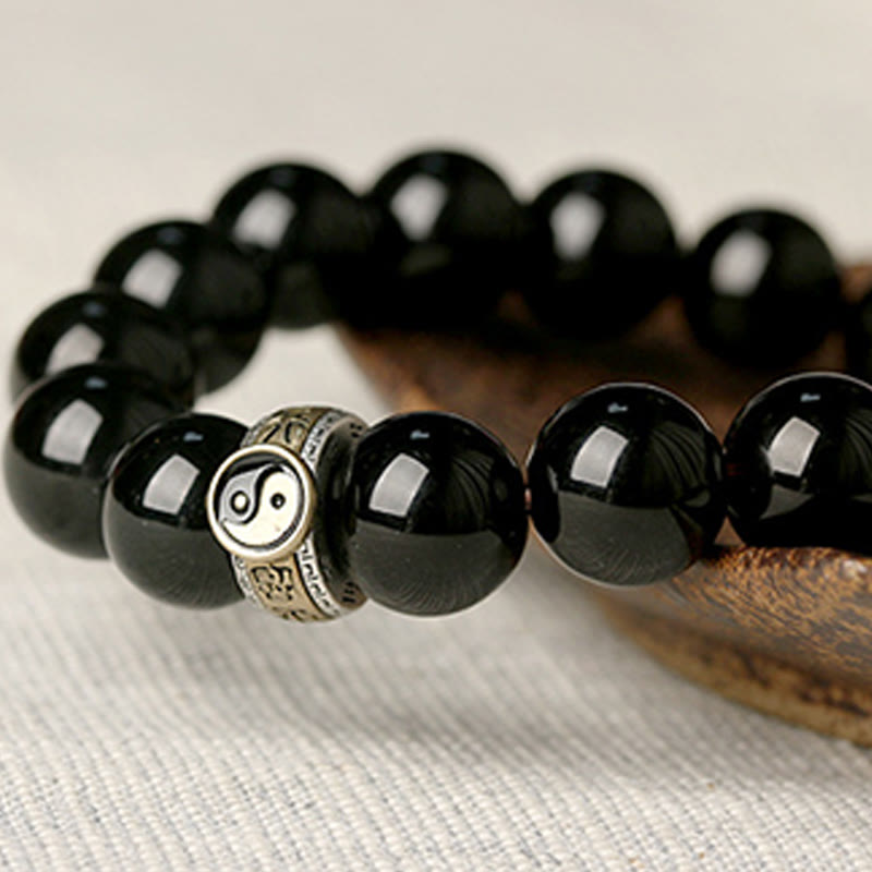 10mm Obsidian Armband Yin Yang Neun-Zeichen-Mantra