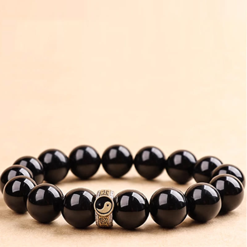 10mm Obsidian Armband Yin Yang Neun-Zeichen-Mantra