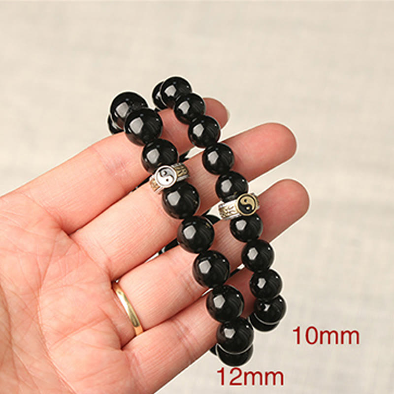 10mm Obsidian Armband Yin Yang Neun-Zeichen-Mantra