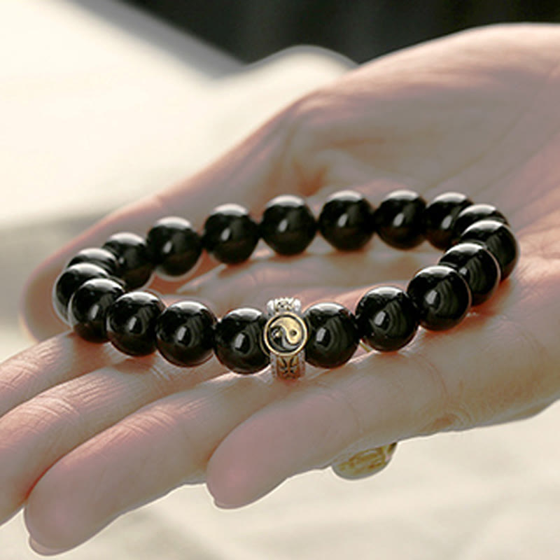 10mm Obsidian Armband Yin Yang Neun-Zeichen-Mantra