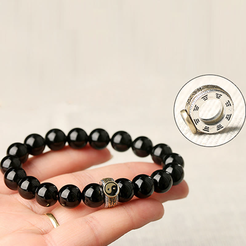 10mm Obsidian Armband Yin Yang Neun-Zeichen-Mantra