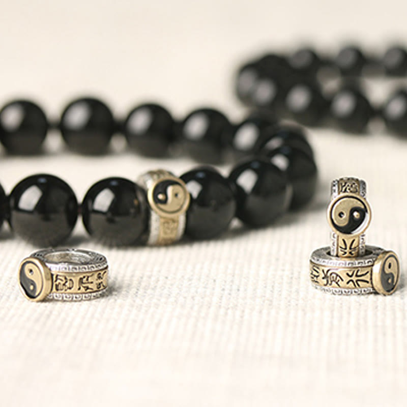 10mm Obsidian Armband Yin Yang Neun-Zeichen-Mantra
