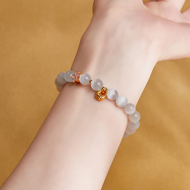 925 Sterling Silver White Cat's Eye Spiritual Bracelet