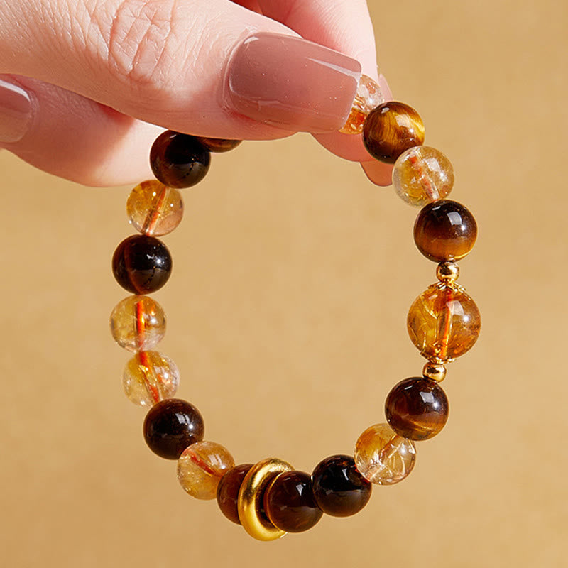 8mm Citrine Tiger Eye Peace Buckle Bracelet for Protection