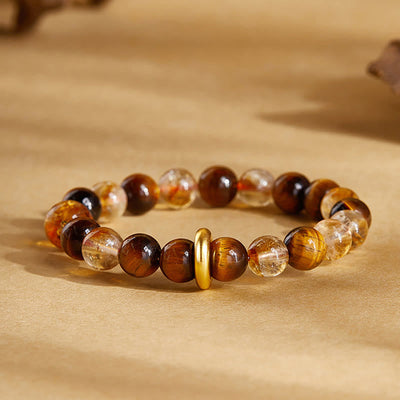 8 mm Citrin-Tigerauge-Peace-Schnallenarmband zum Schutz