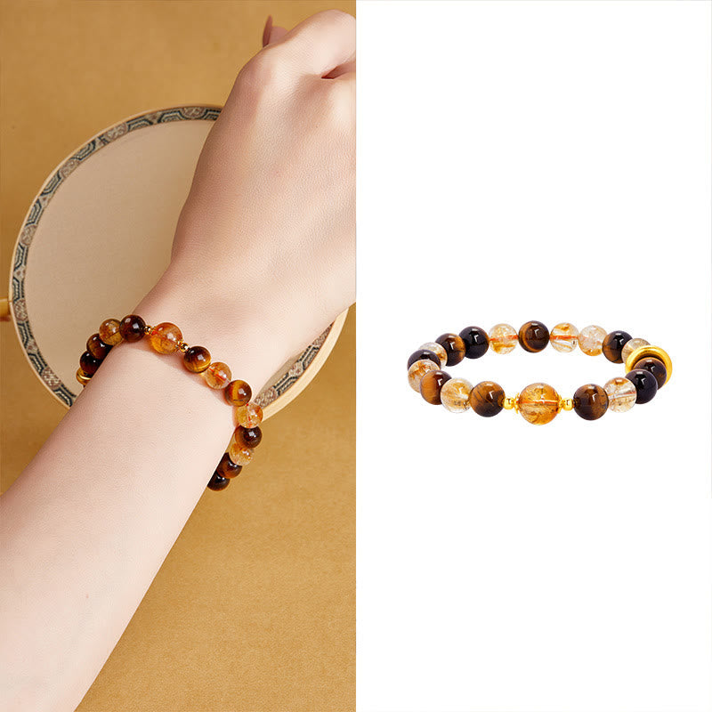 8mm Citrine Tiger Eye Peace Buckle Bracelet for Protection