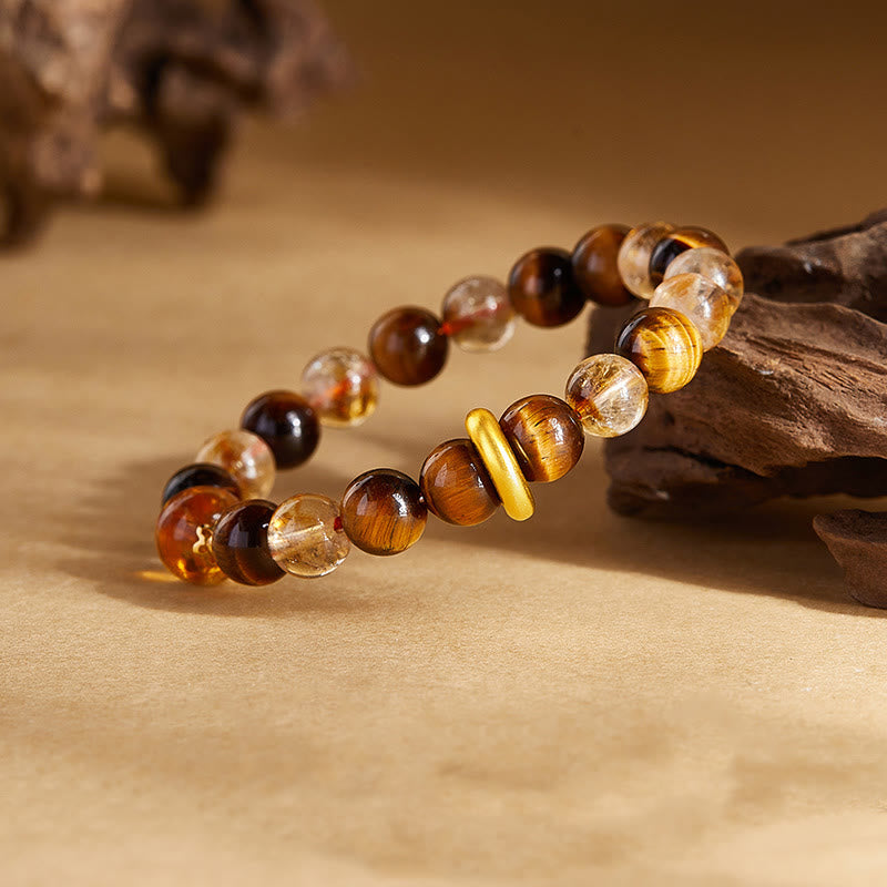 8mm Citrine Tiger Eye Peace Buckle Bracelet for Protection