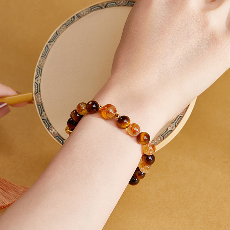 8mm Citrine Tiger Eye Peace Buckle Bracelet for Protection