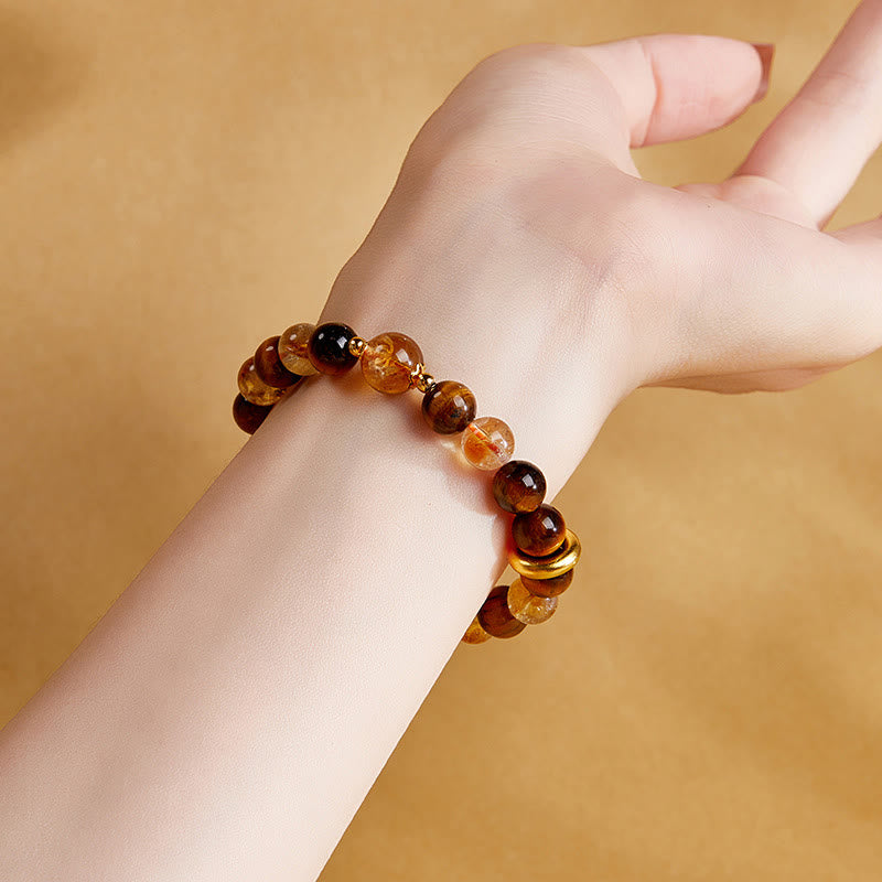 8mm Citrine Tiger Eye Peace Buckle Bracelet for Protection