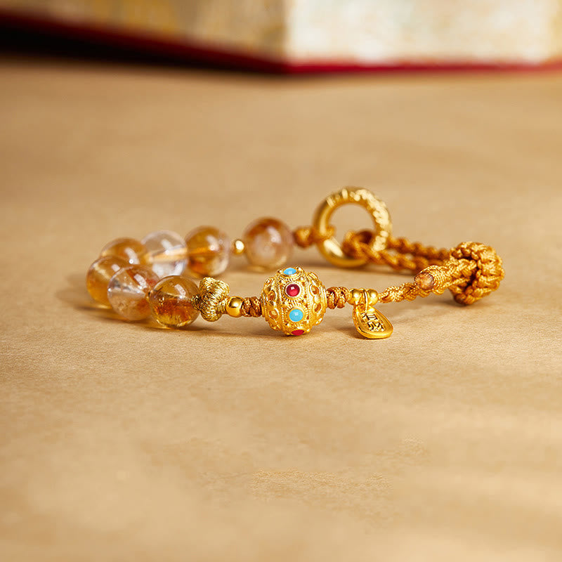 8mm Citrine Bracelet with Peace Buckle for Protection